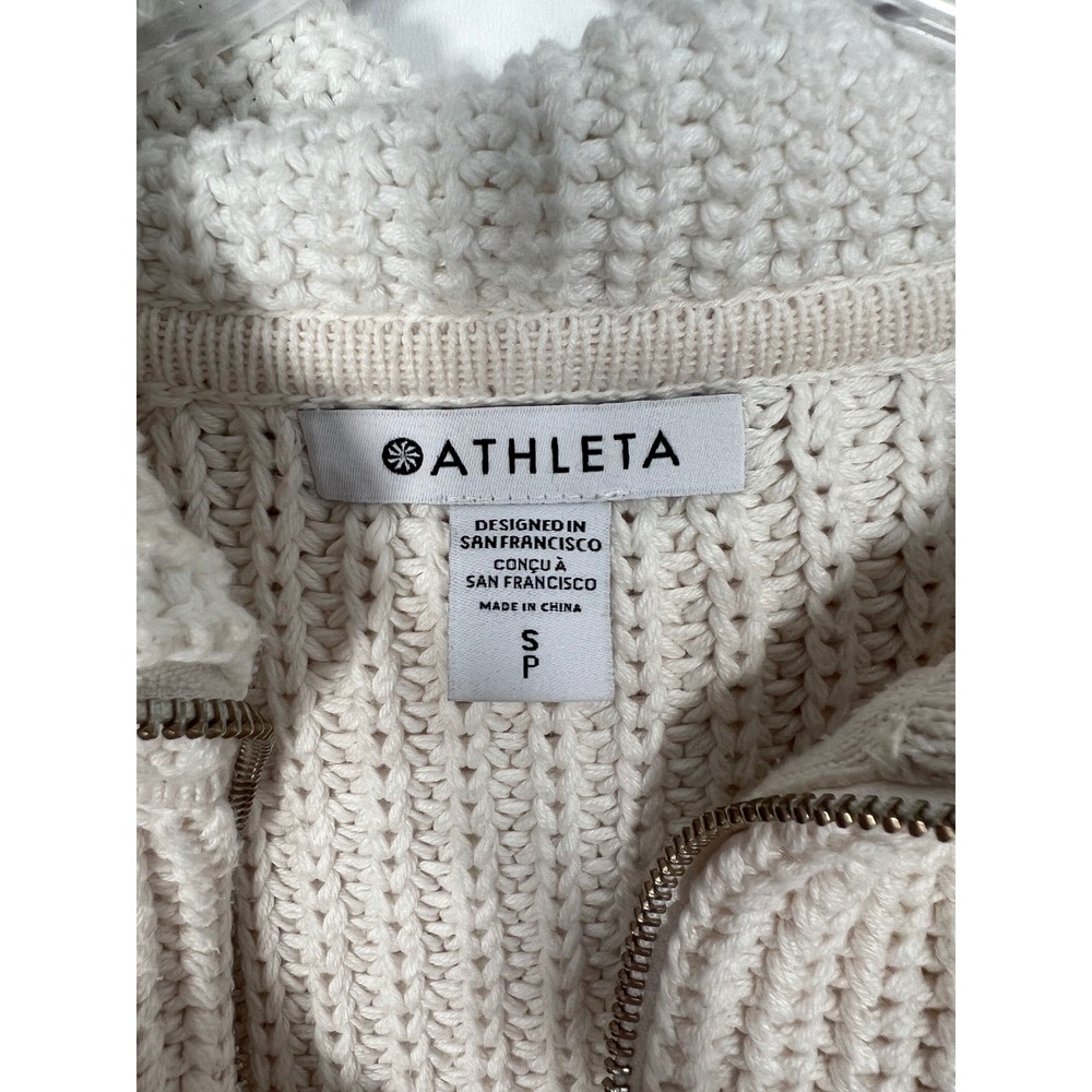 Athleta Ivory Shaker Knit Quarter Zip Pullover Sweater Coastal Preppy Small - Picture 2 of 6